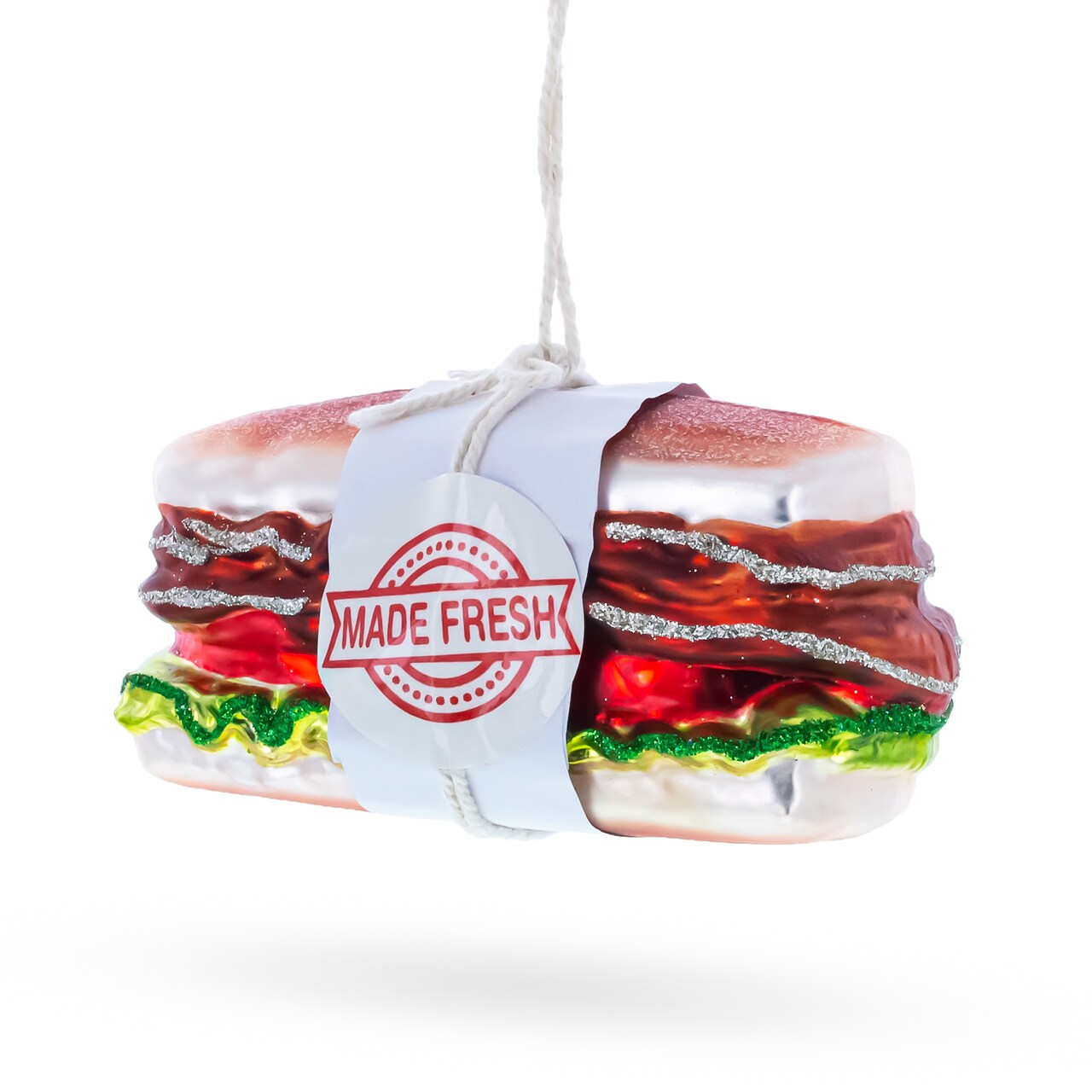 Fresh Made Meat Sandwich with Lettuce and Tomato Glass Christmas Ornament